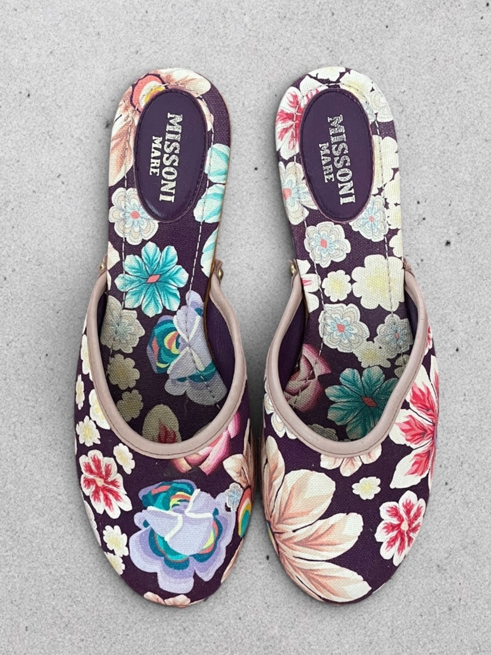 Missoni "Mare" - Canvas Round Toe Clog - Floral print - 2 inch wooden heel
